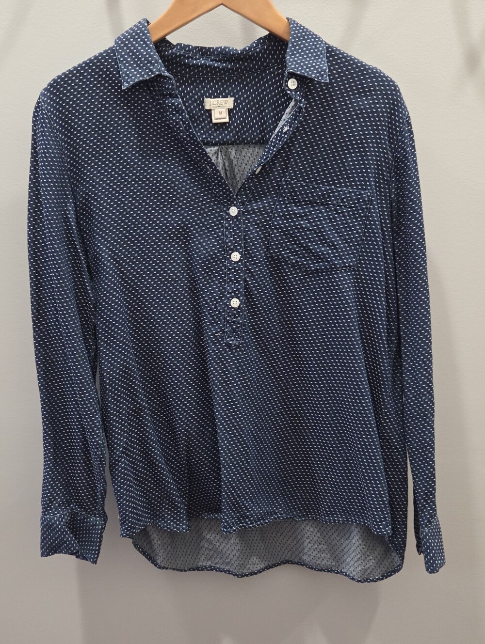 J.Crew Women's Denim Color Dot Long-Sleeve Shirt, Medium